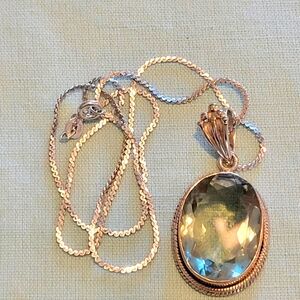 GREEN AMETHYST AAA QUALITY VERY LARGE PENDANT SET IN 925 STAMPED.